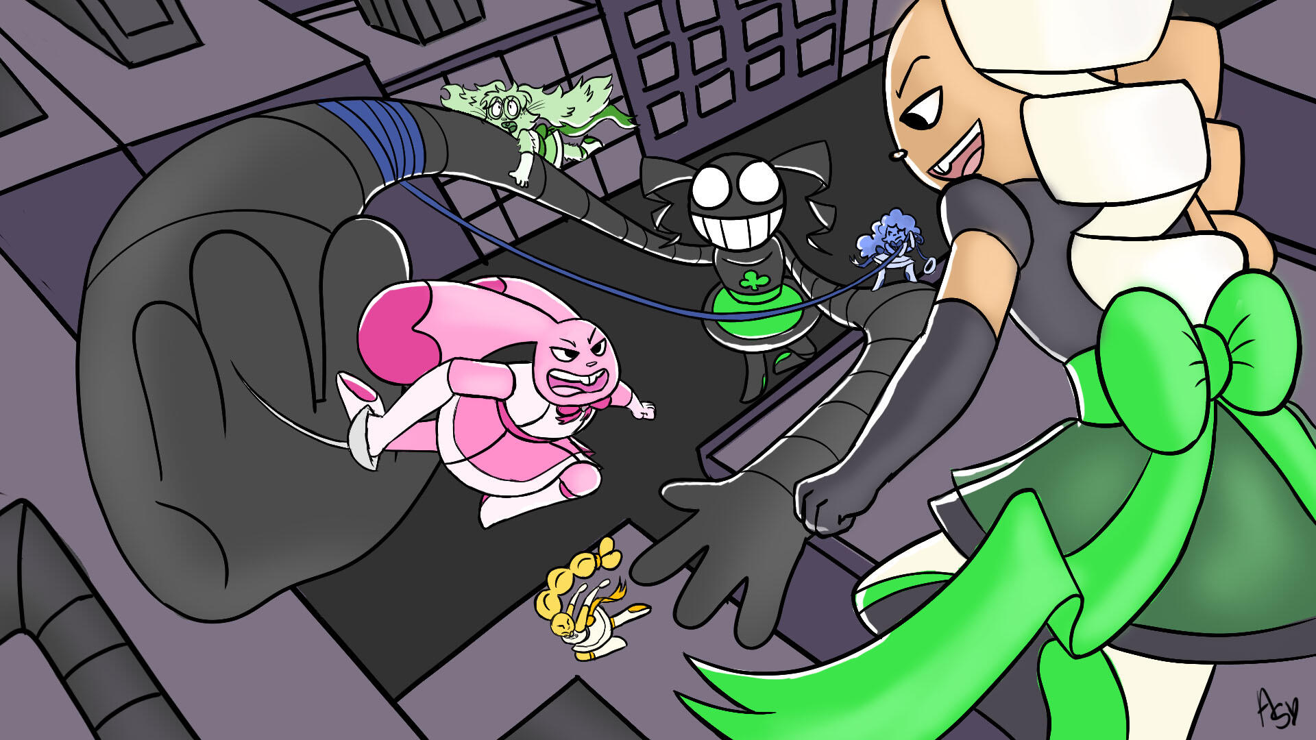 The Princesses fight a magical foe - AlexisSavannahArt@gmail.com